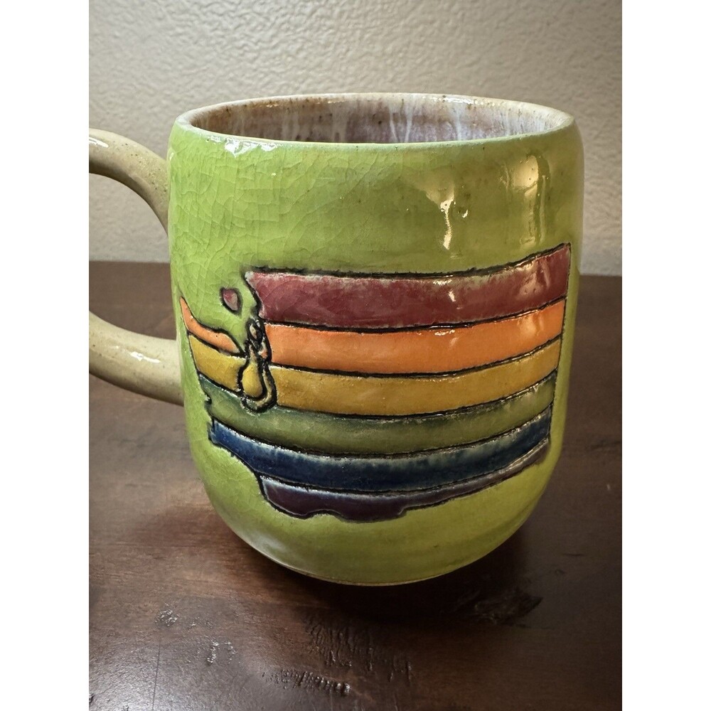 Washington State Embossed Rainbow Pride Equality Mug Green Studio Pottery